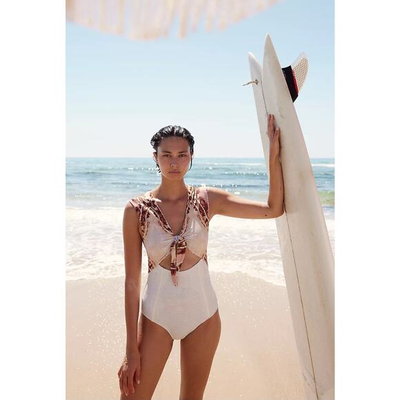 New FREE PEOPLE Resin Obsidian Paisley Surf Suit $185 LARGE Brown Motif - Picture 1 of 6